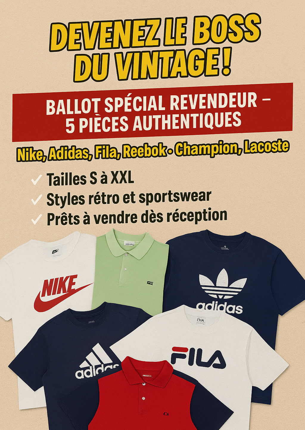 Ballot spécial revendeur lot x5 T-shirts et polo homme de S a XXL