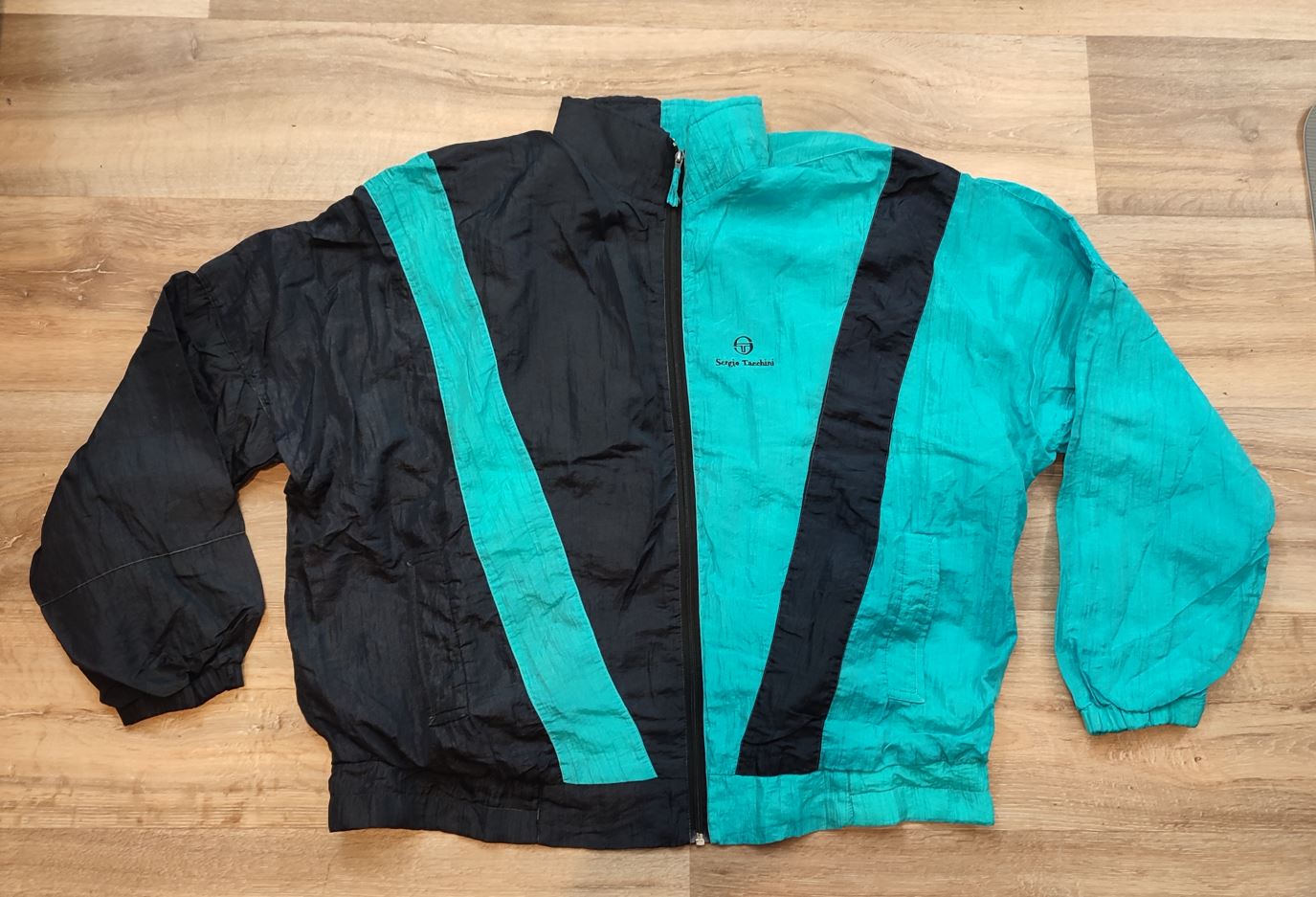 Vêtement Homme Veste coupe vent noir et verte Sergio Tacchini sports taille XL #Retrostreet