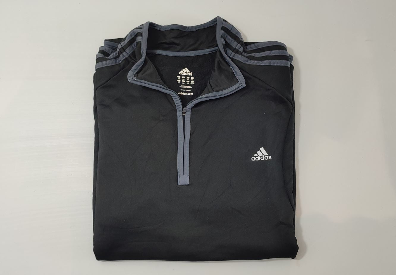 Vêtement Homme Sweat zippé 1/4 Haut de sport noir gris Adidas taille XXL 2XL #Retrostreet
