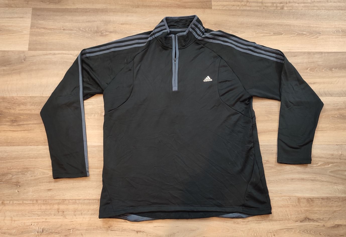 Vêtement Homme Sweat zippé 1/4 Haut de sport noir gris Adidas taille XXL 2XL #Retrostreet