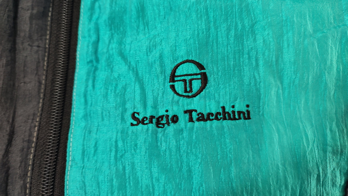 Vêtement Homme Veste coupe vent noir et verte Sergio Tacchini sports taille XL #Retrostreet